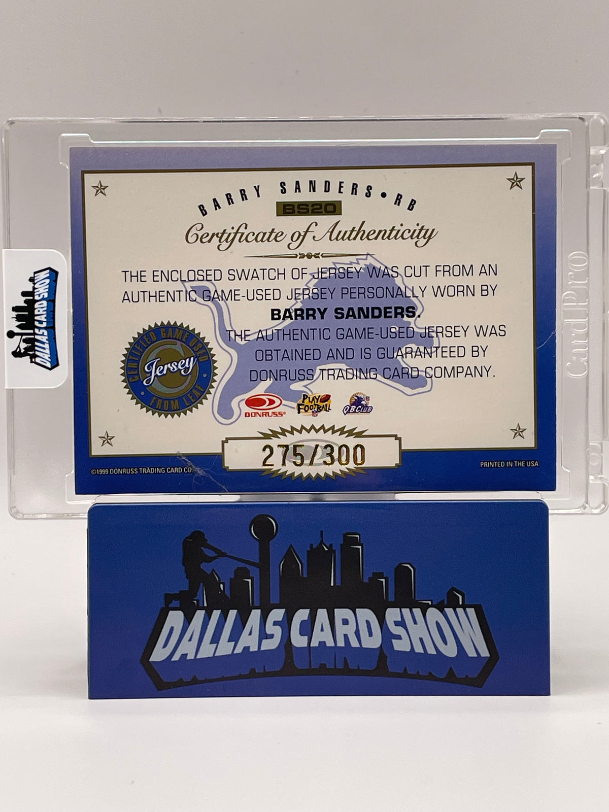 1999 Leaf Certifed #BS20 Barry Sanders Game Used Certified Gridiron Gear /300