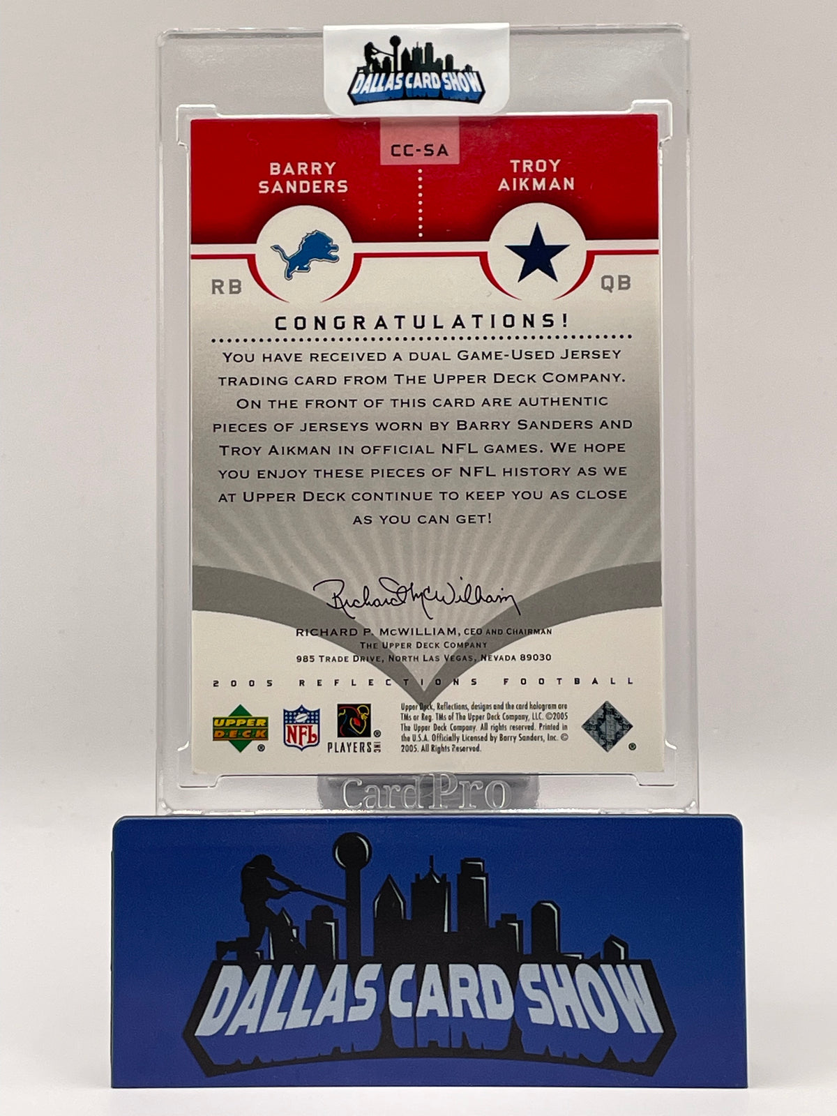 2005 Upper Deck Reflections #CC-SA Barry Sanders/Troy Aikman Game Used Relic
