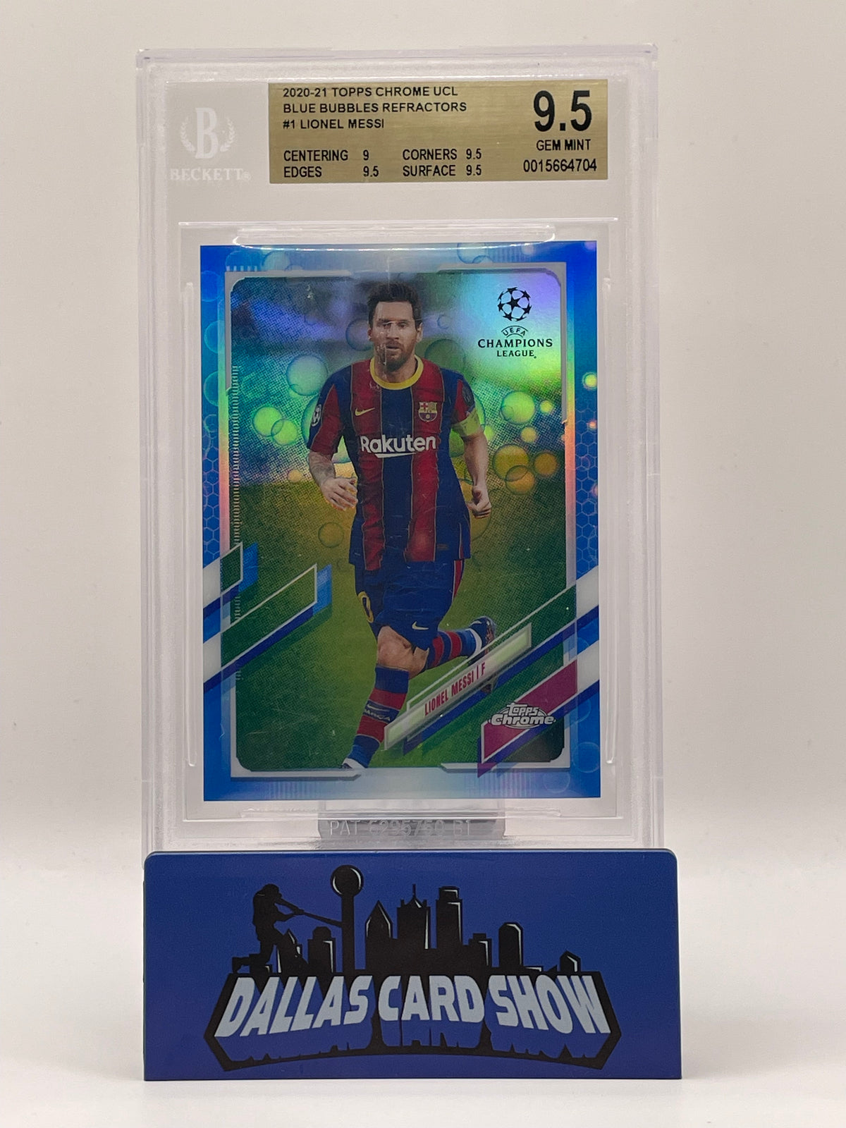 2020-21 Topps Chrome UCL Lionel Messi Blue Bubbles Refractor BGS 9.5