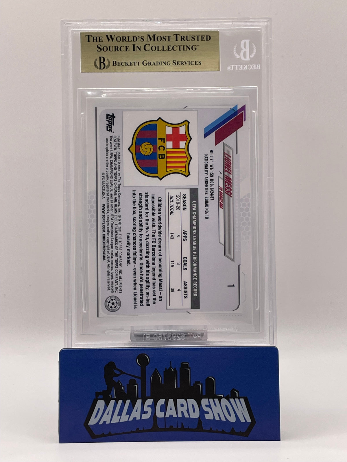 2020-21 Topps Chrome UCL Lionel Messi Blue Bubbles Refractor BGS 9.5