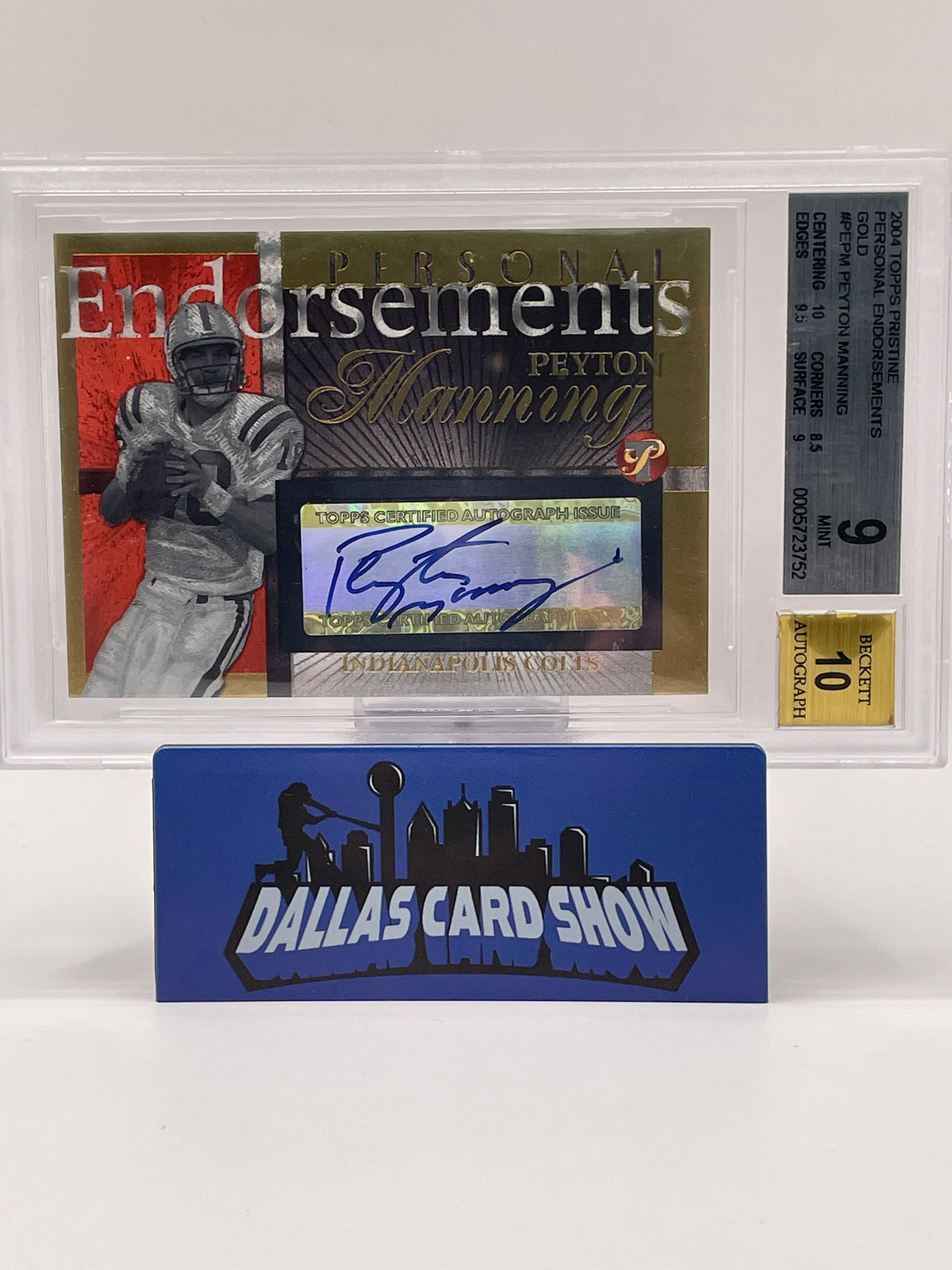 2004 Topps Pristine #PEPM Peyton Manning Personal Endorsements Gold /50 BGS 9