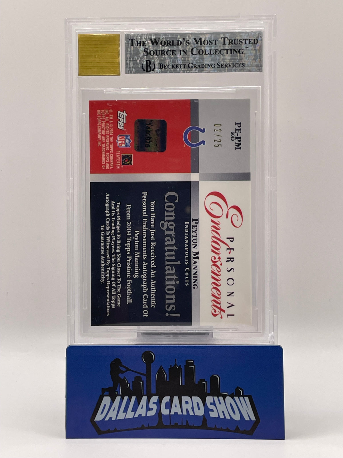 2004 Topps Pristine #PEPM Peyton Manning Personal Endorsements Gold /50 BGS 9