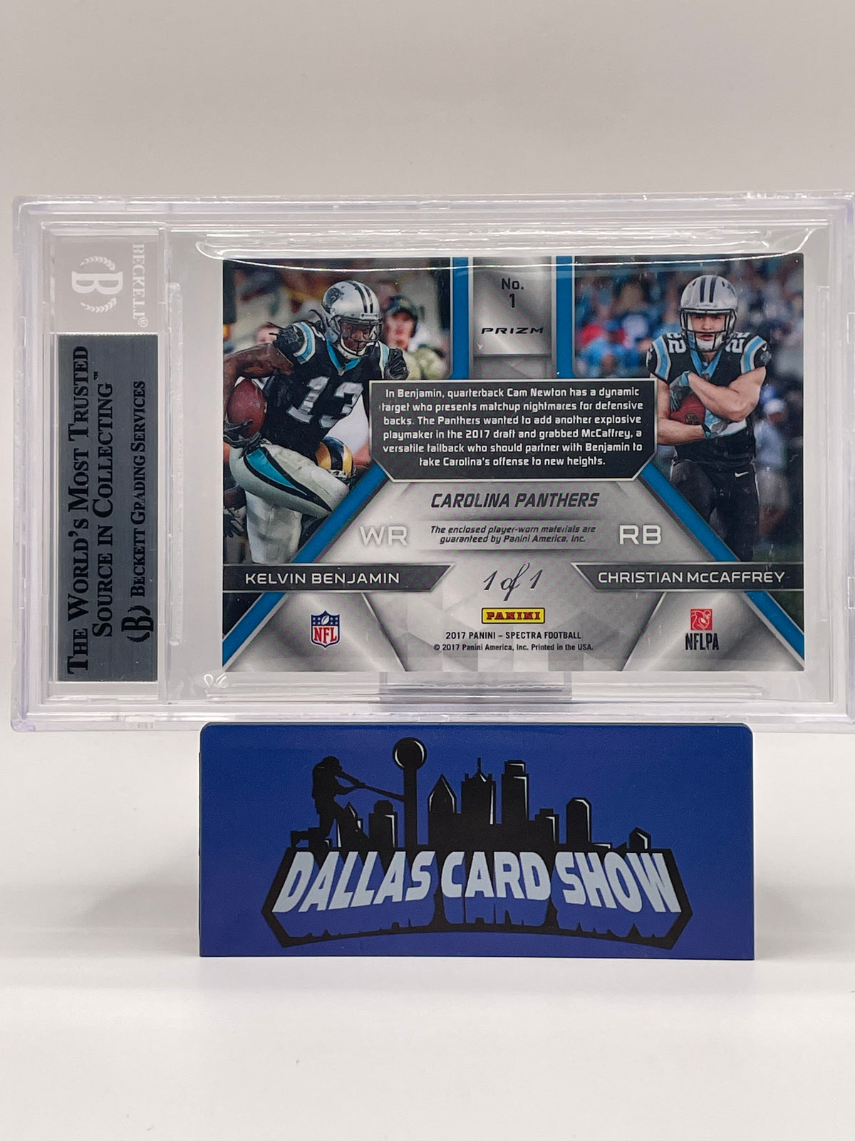 2017 Panini Spectra #1 Christian McCaffrey/Benjamin Synced Swatches NFL Shields 1/1 BGS 9