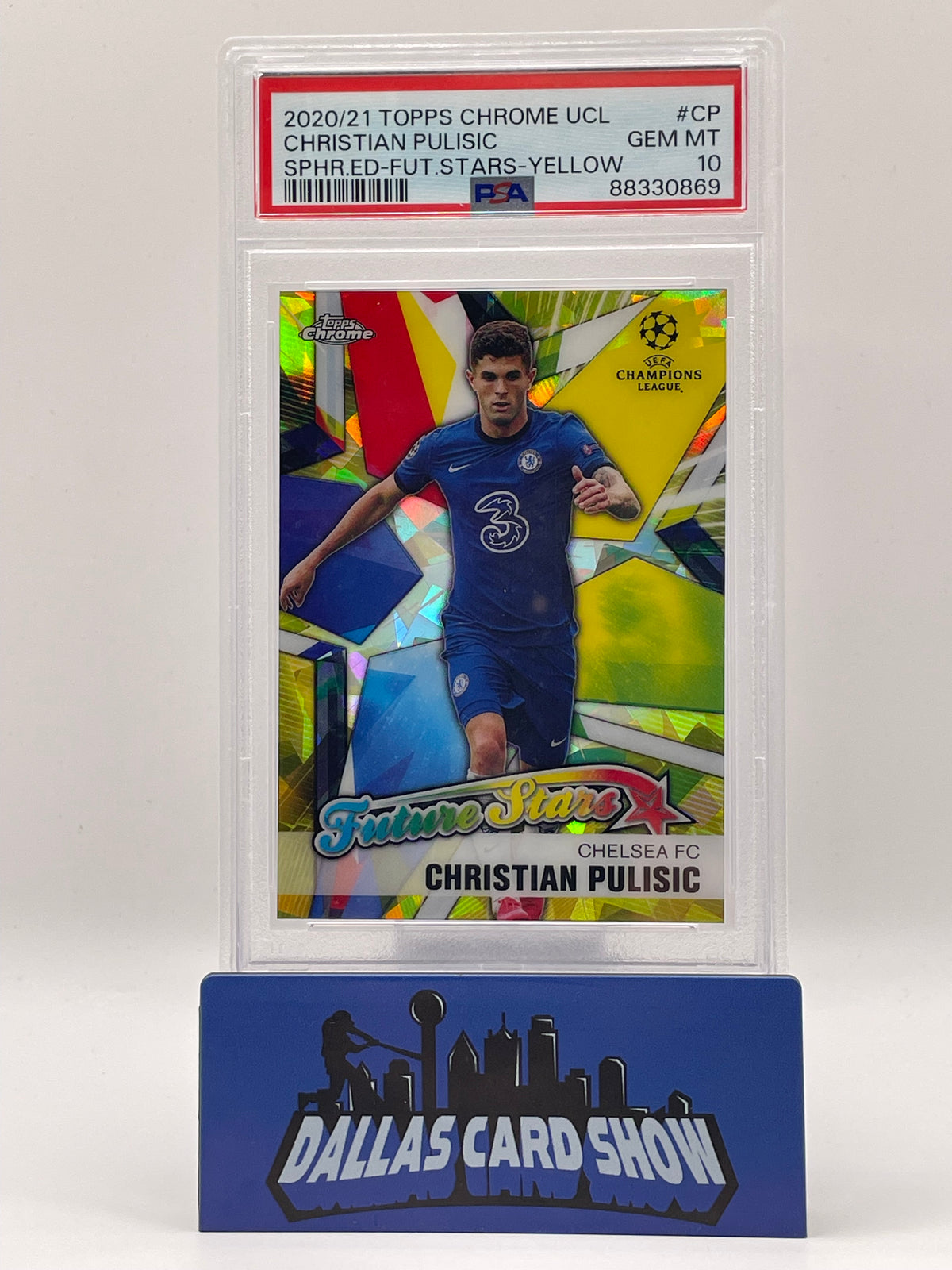 2020-21 Topps Chrome UCL Christian Pulisic Sapphire Future Stars Yellow /99 PSA 10