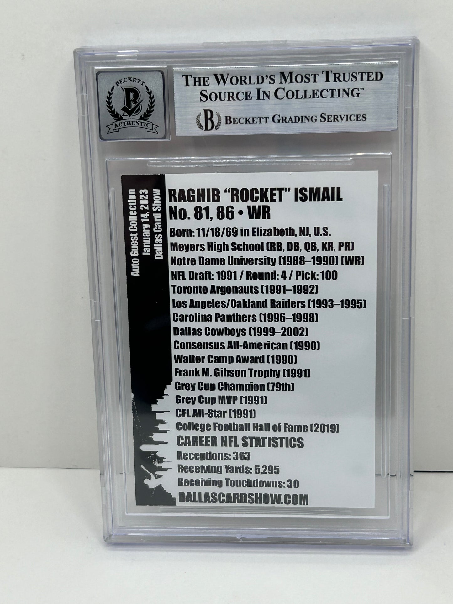2023 Dallas Card Show Raghib "Rocket" Ismail January Guest Collection Beckett 10 (3895)