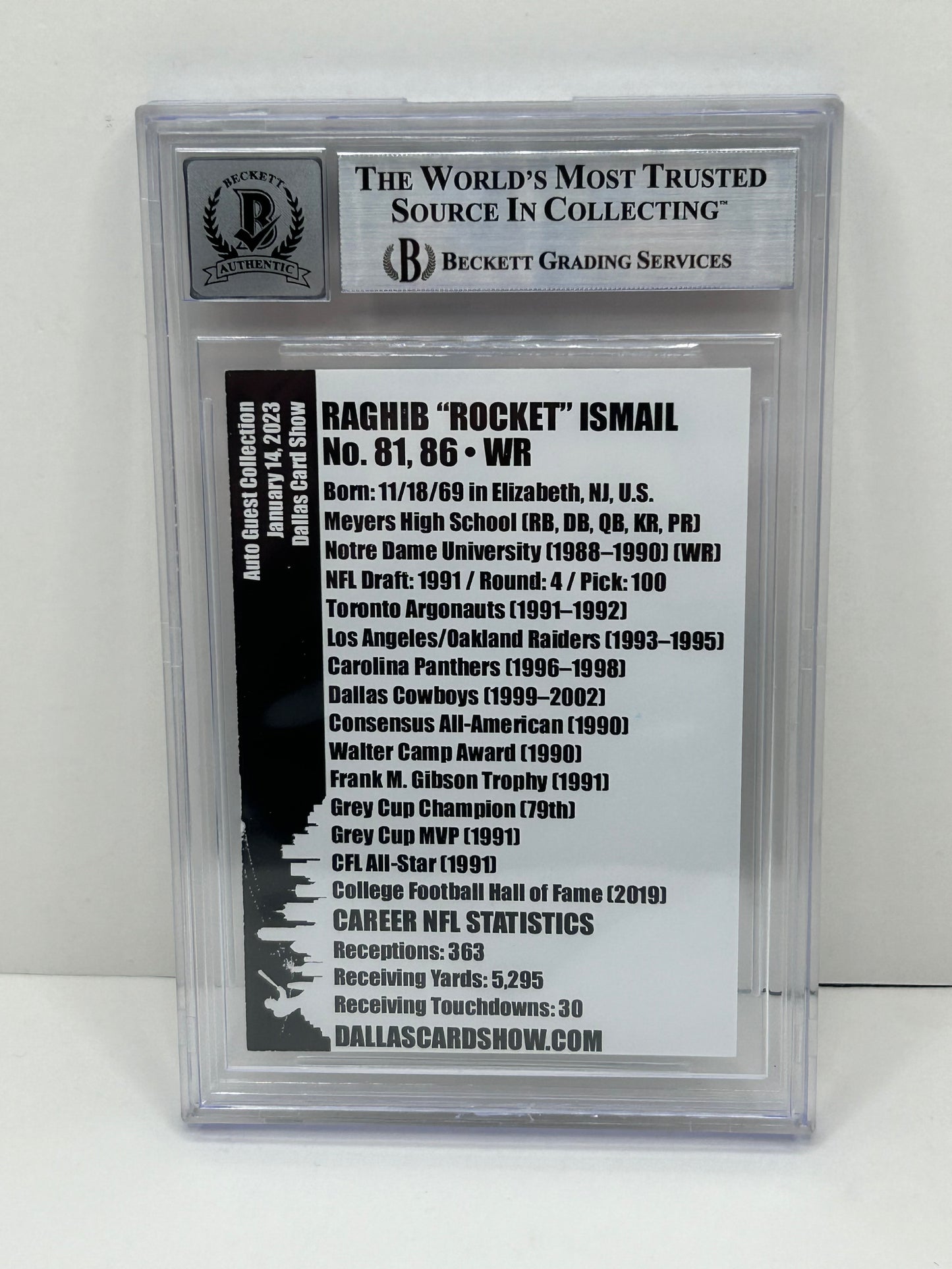 2023 Dallas Card Show Raghib "Rocket" Ismail January Guest Collection Beckett 10 (3897)