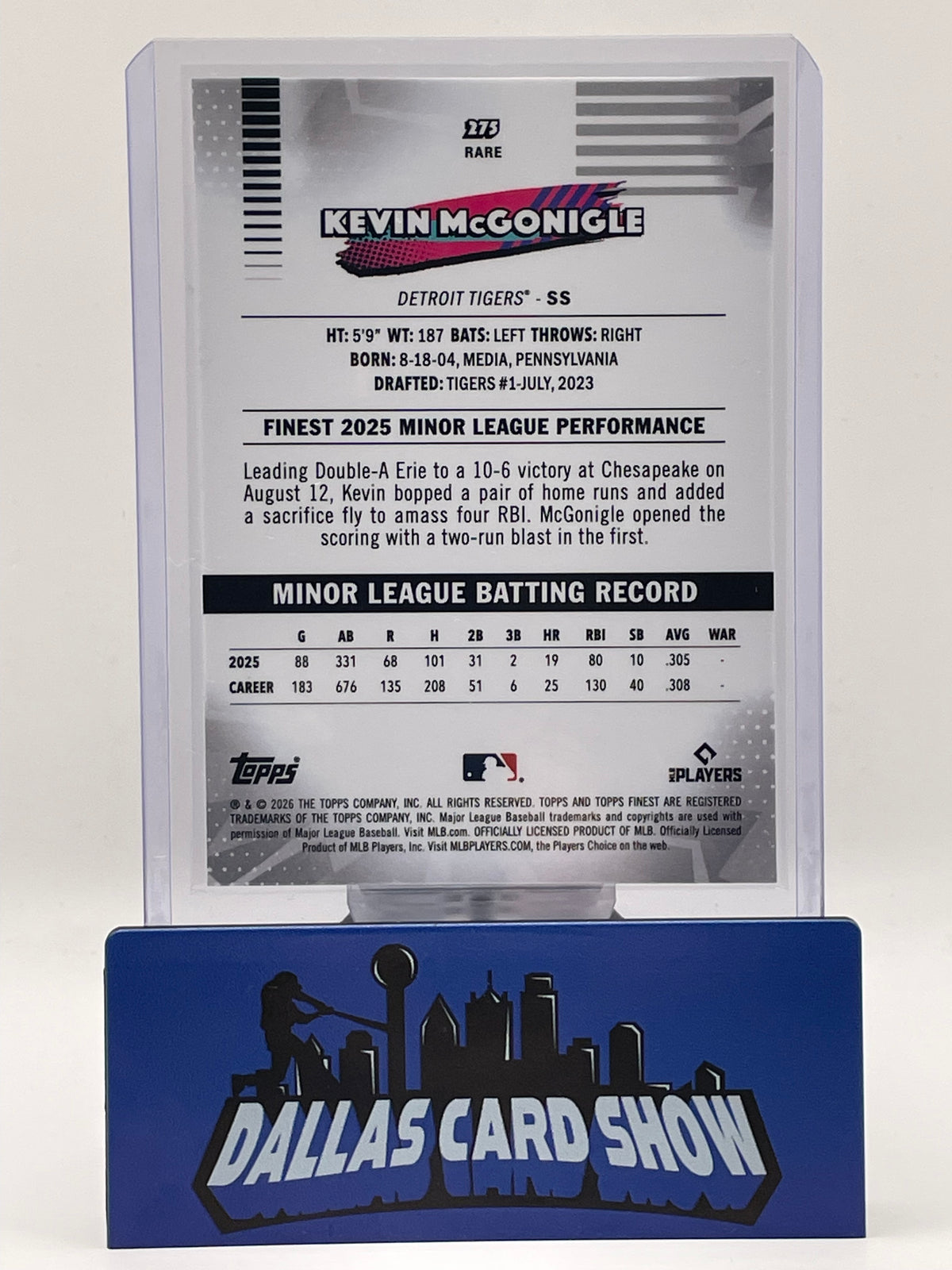 2026 Topps Finest #273 Kevin McGonigle Blue Rookie Refractor /150