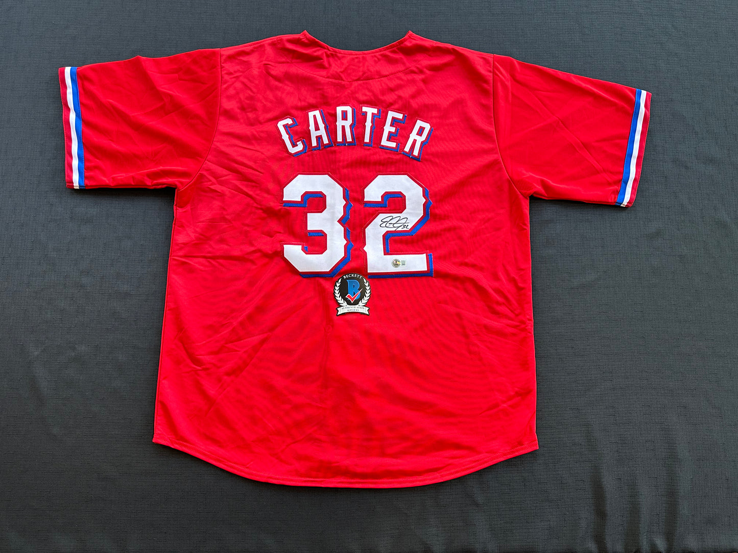EVAN CARTER TEXAS RANGERS SIGNED Red JERSEY XL BAS COA