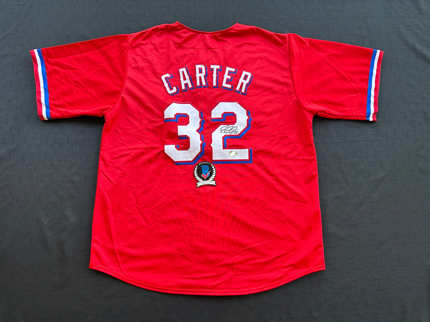 EVAN CARTER TEXAS RANGERS SIGNED Red JERSEY XL BAS COA
