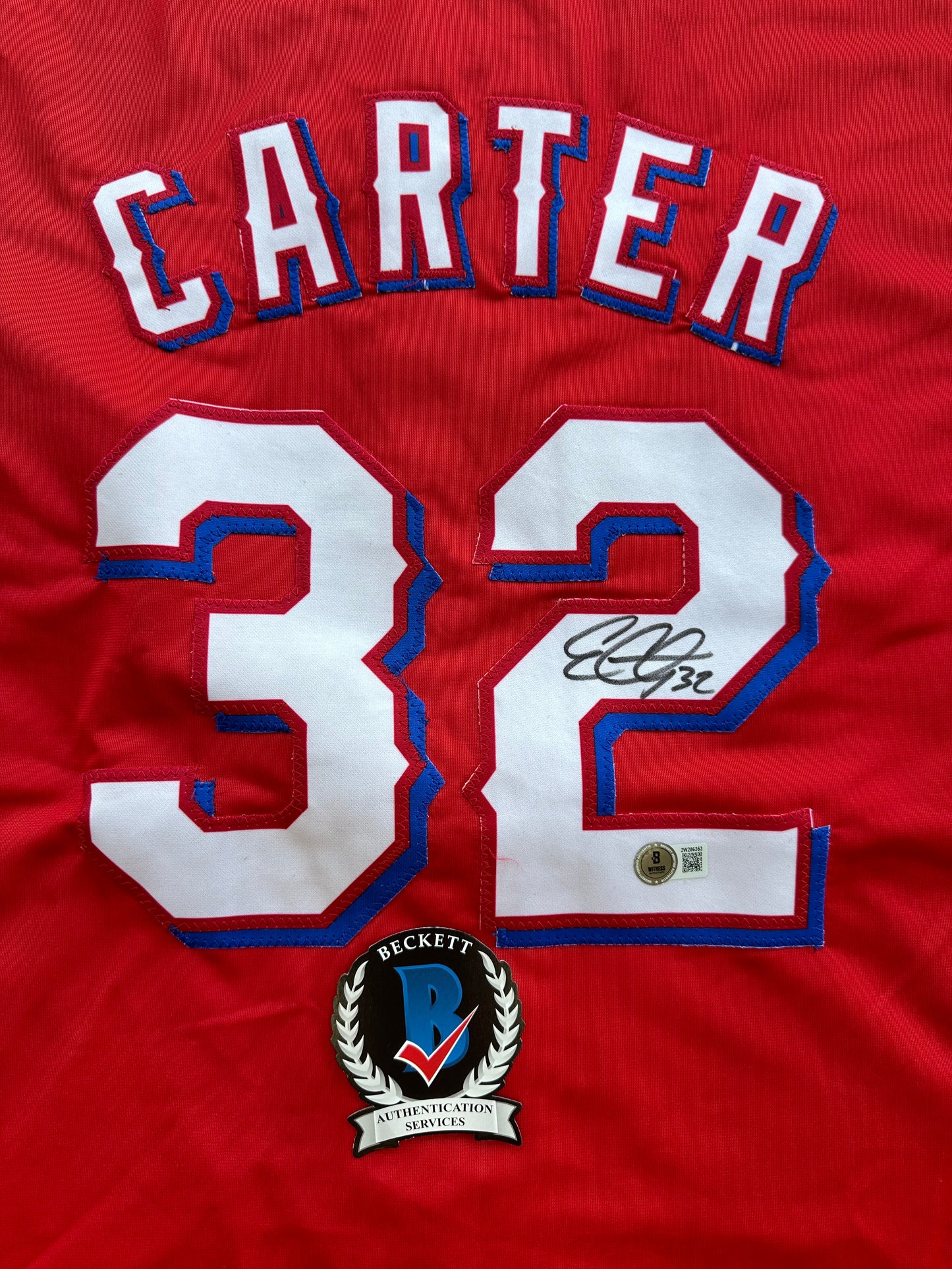 EVAN CARTER TEXAS RANGERS SIGNED Red JERSEY XL BAS COA