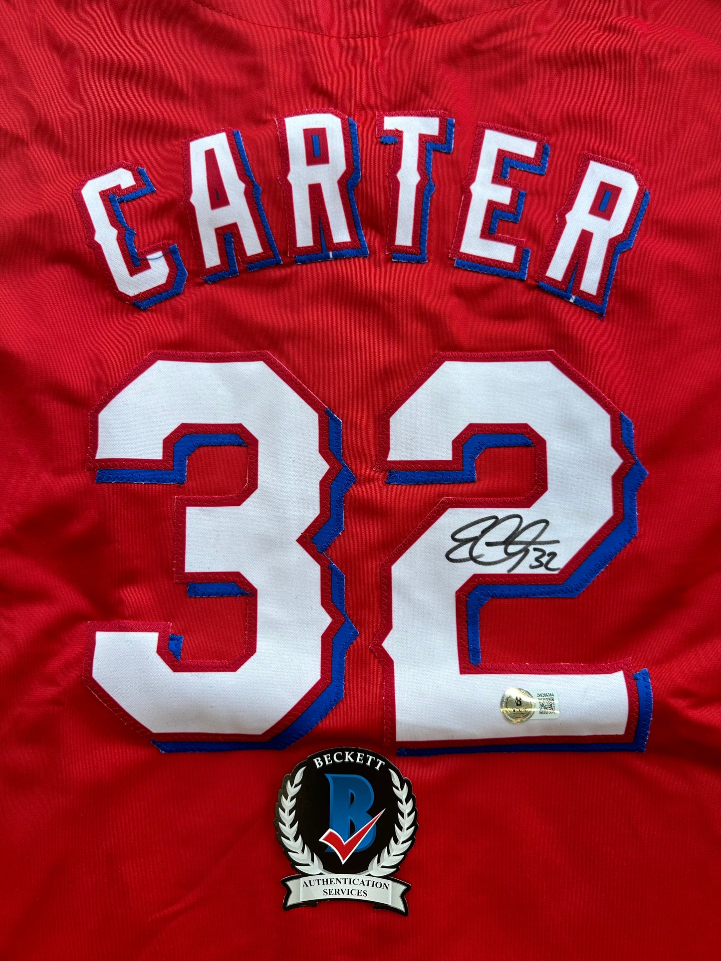 EVAN CARTER TEXAS RANGERS SIGNED Red JERSEY XL BAS COA