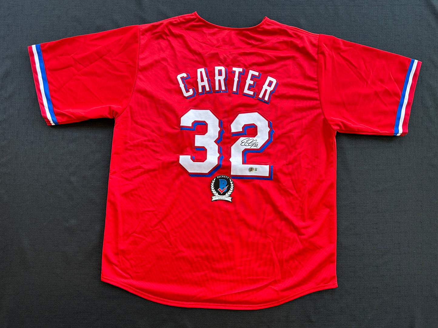EVAN CARTER TEXAS RANGERS SIGNED Red JERSEY XL BAS COA