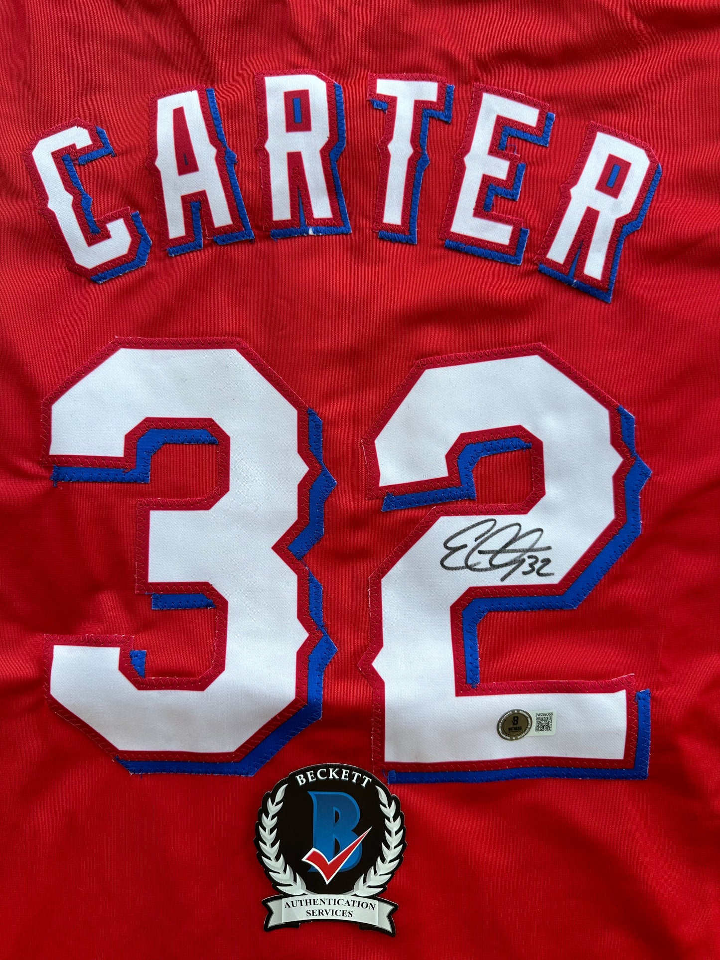 EVAN CARTER TEXAS RANGERS SIGNED Red JERSEY XL BAS COA
