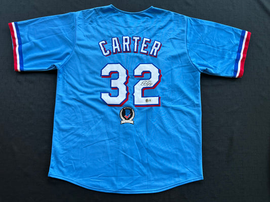 EVAN CARTER TEXAS RANGERS SIGNED Light Blue JERSEY XL BAS COA