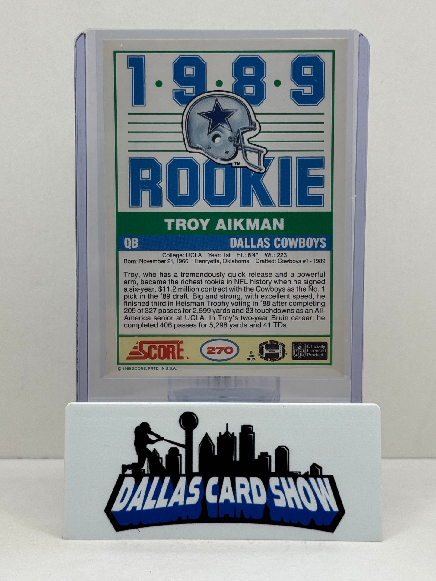 1989 Score #270 Troy Aikman Rookie RC Cowboys