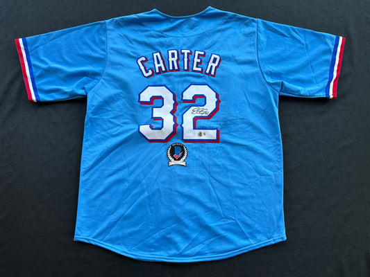 EVAN CARTER TEXAS RANGERS SIGNED Light Blue JERSEY XL BAS COA