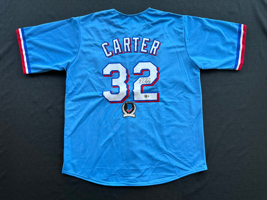 EVAN CARTER TEXAS RANGERS SIGNED Light Blue JERSEY XL BAS COA