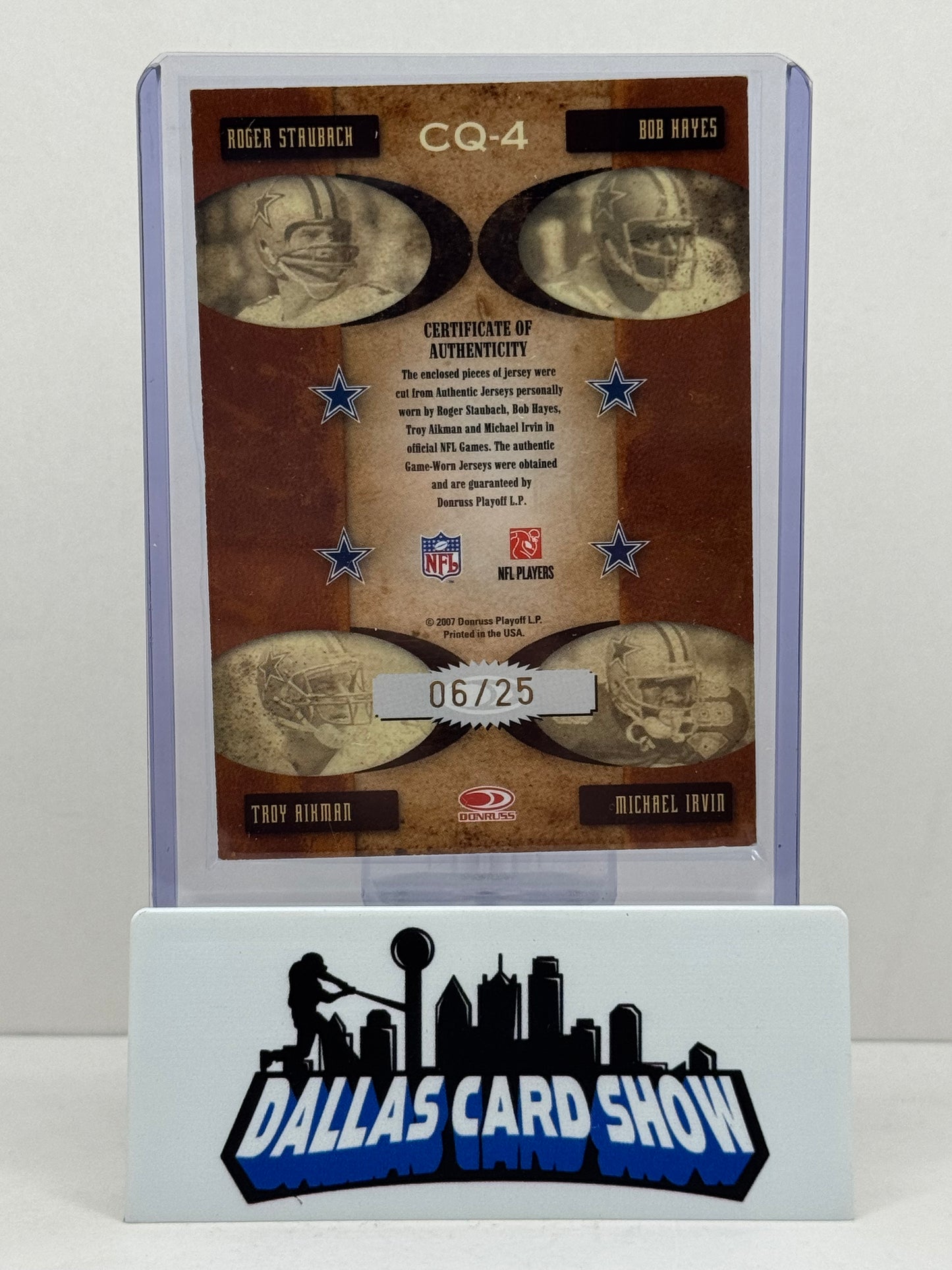 2007 Donruss Classics #CQ-4 Staubach,Hayes,Aikman,Irvin Classic Quads Relic /25