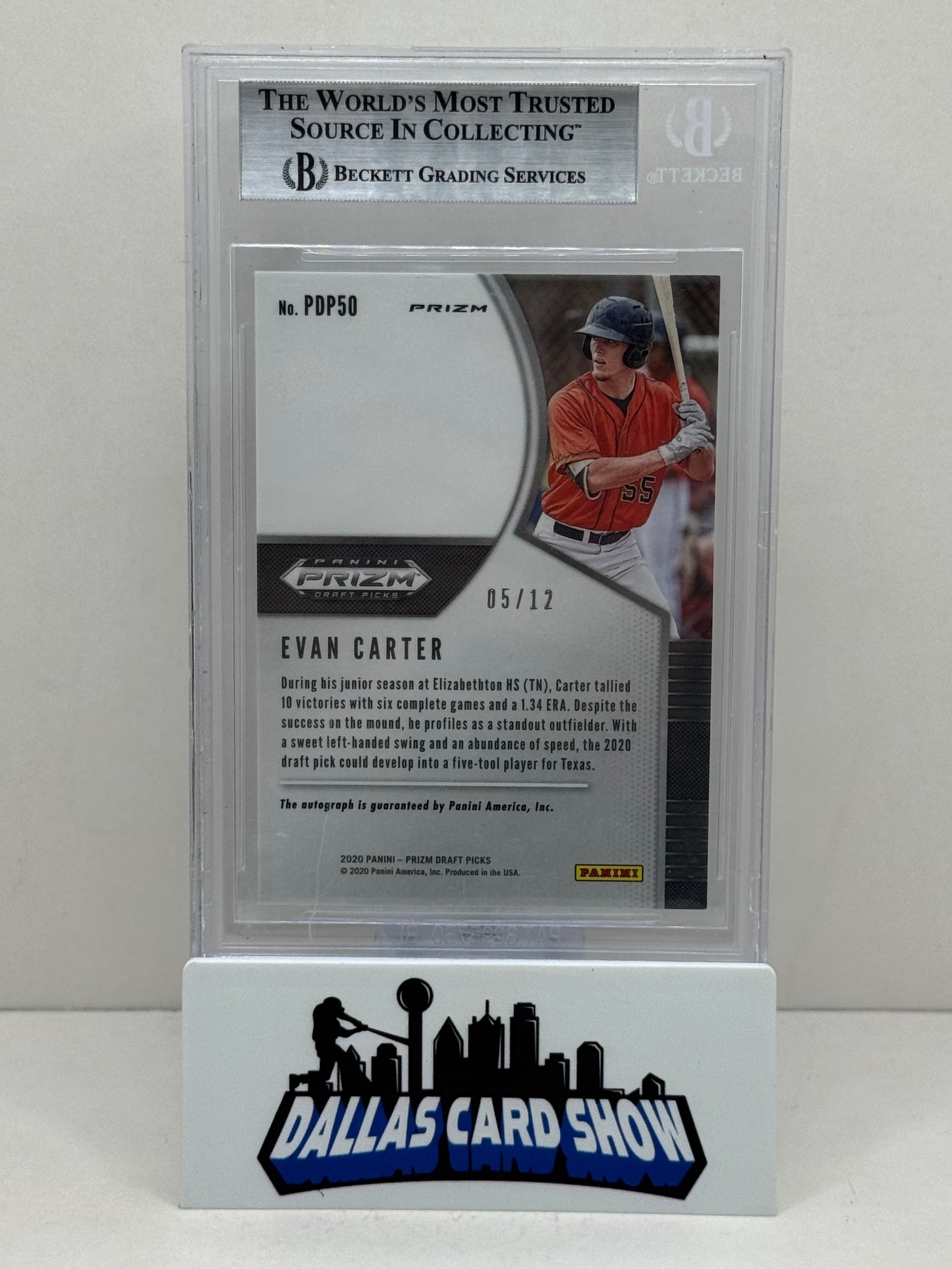 2020 Panini Prizm Draft Picks #PDP50 Evan Carter Burgundy Cracked Ice Auto /12 BGS 9