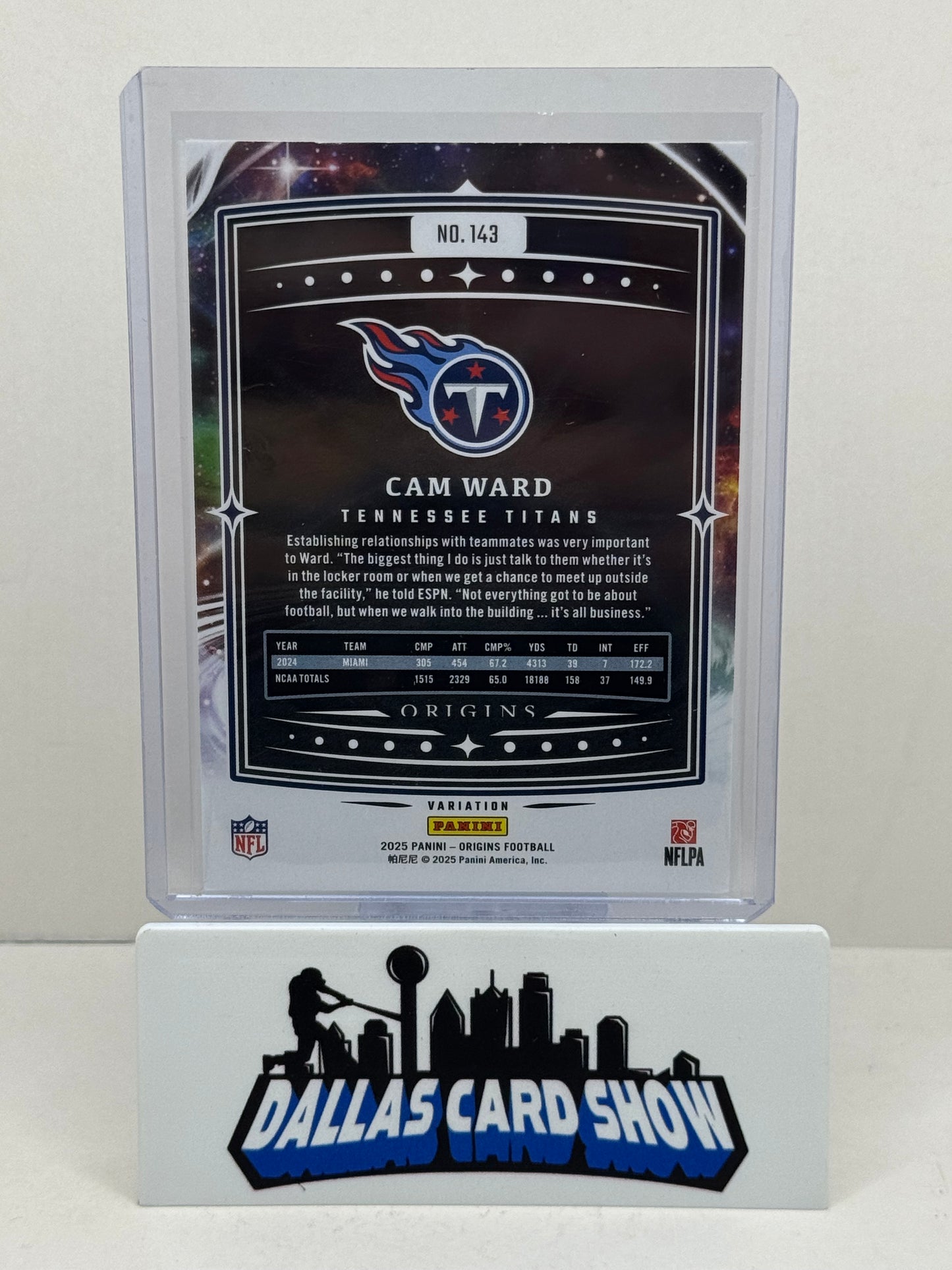 2025 Panini Origins #143 Cam Ward White SSP Tennesse Titans