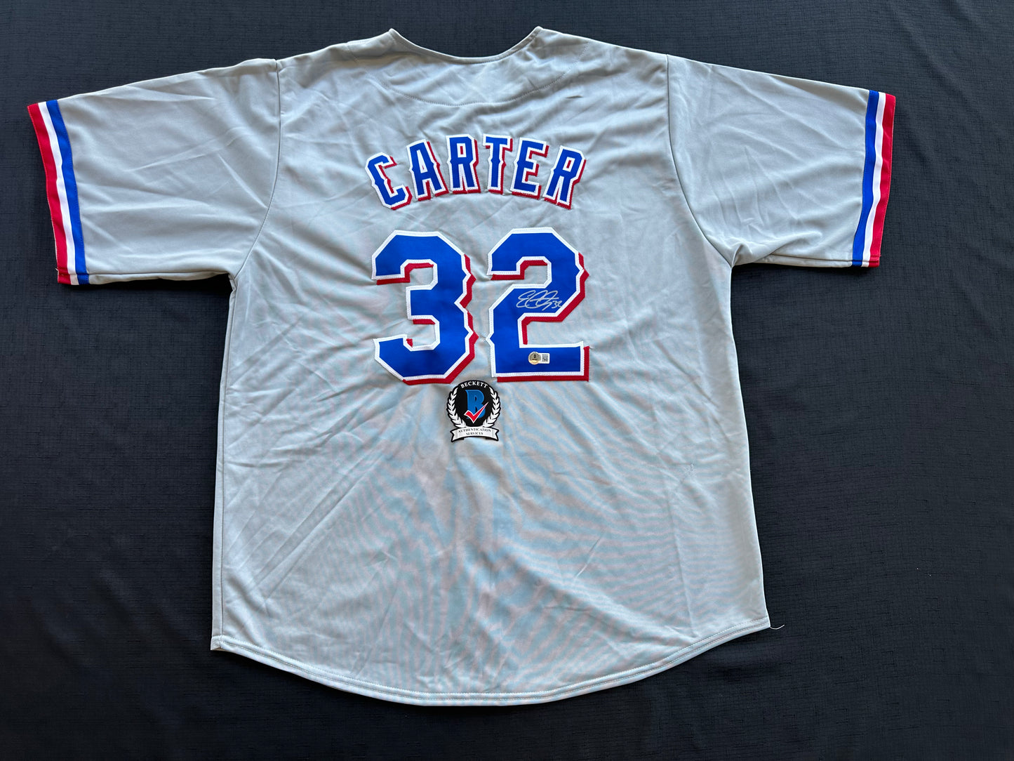 EVAN CARTER TEXAS RANGERS SIGNED Road JERSEY XL BAS COA