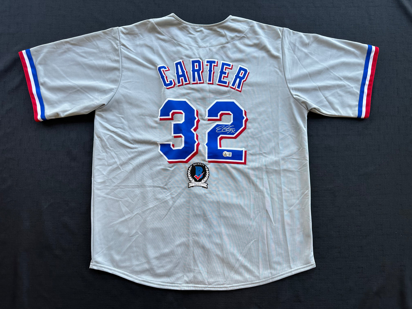 EVAN CARTER TEXAS RANGERS SIGNED Road JERSEY XL BAS COA