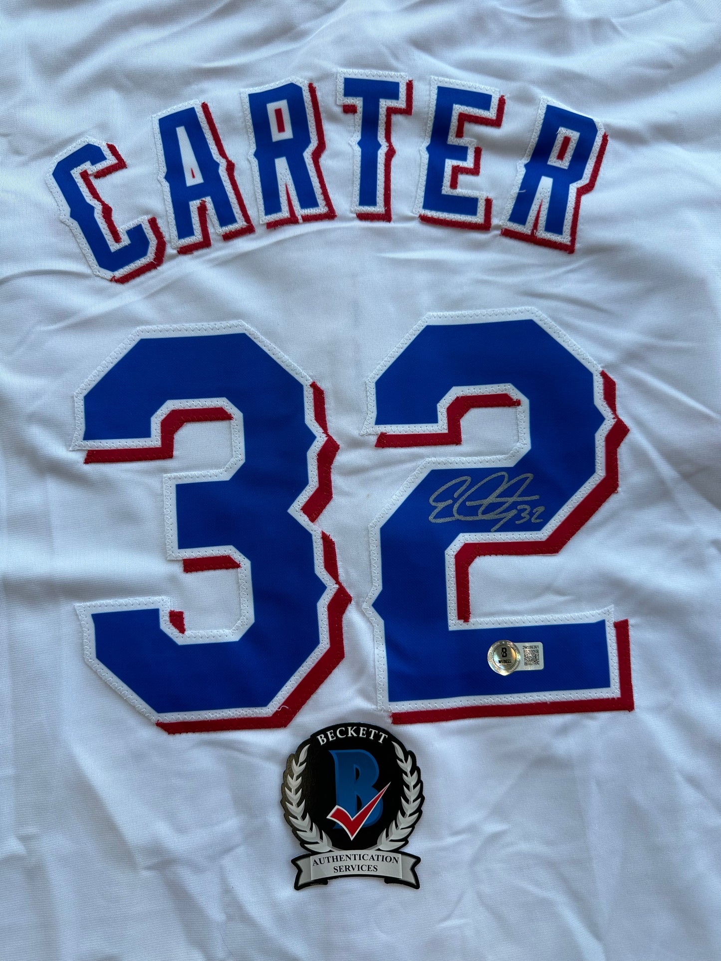 EVAN CARTER TEXAS RANGERS SIGNED Home JERSEY XL BAS COA