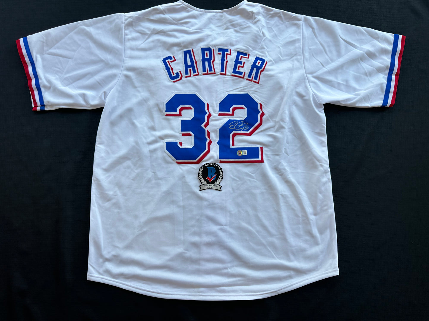 EVAN CARTER TEXAS RANGERS SIGNED Home JERSEY XL BAS COA
