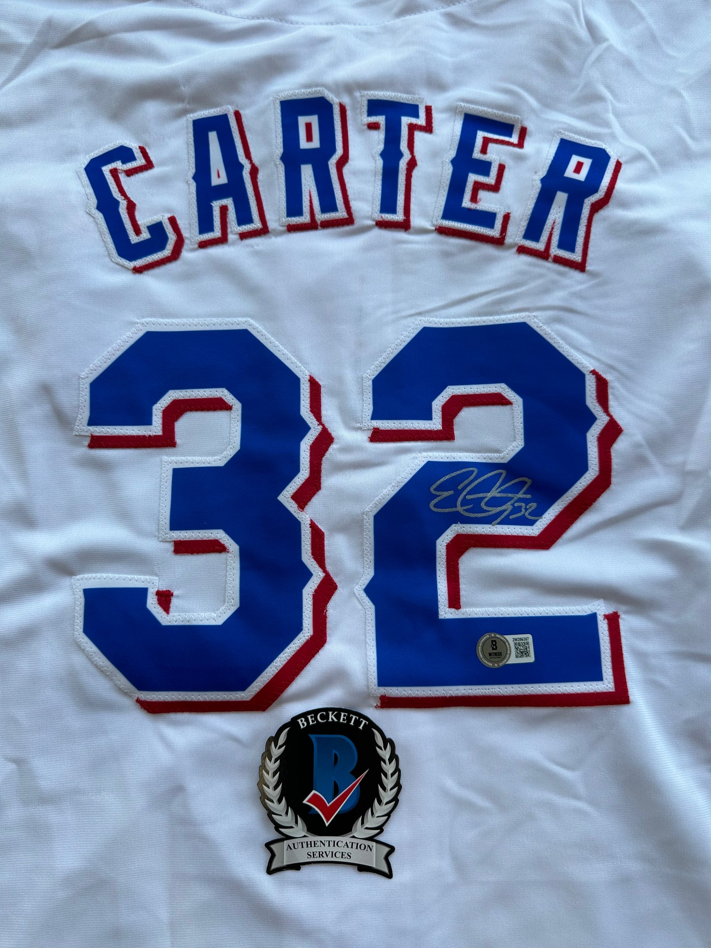 EVAN CARTER TEXAS RANGERS SIGNED Home JERSEY XL BAS COA