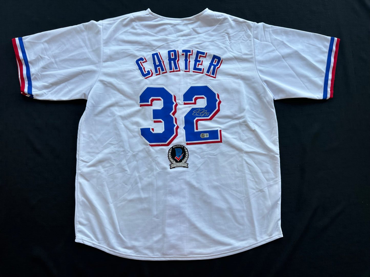 EVAN CARTER TEXAS RANGERS SIGNED Home JERSEY XL BAS COA