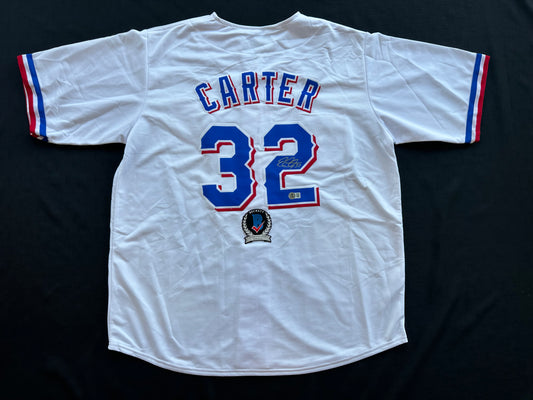 EVAN CARTER TEXAS RANGERS SIGNED Home JERSEY XL BAS COA