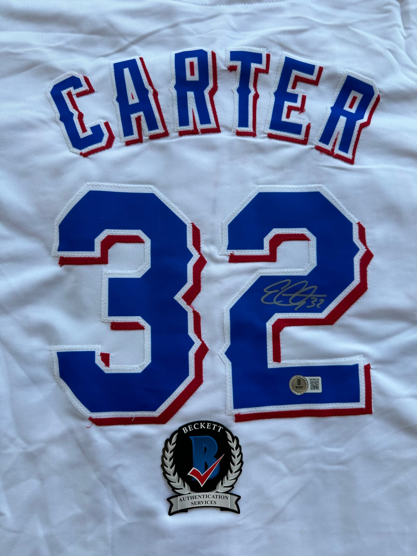 EVAN CARTER TEXAS RANGERS SIGNED Home JERSEY XL BAS COA