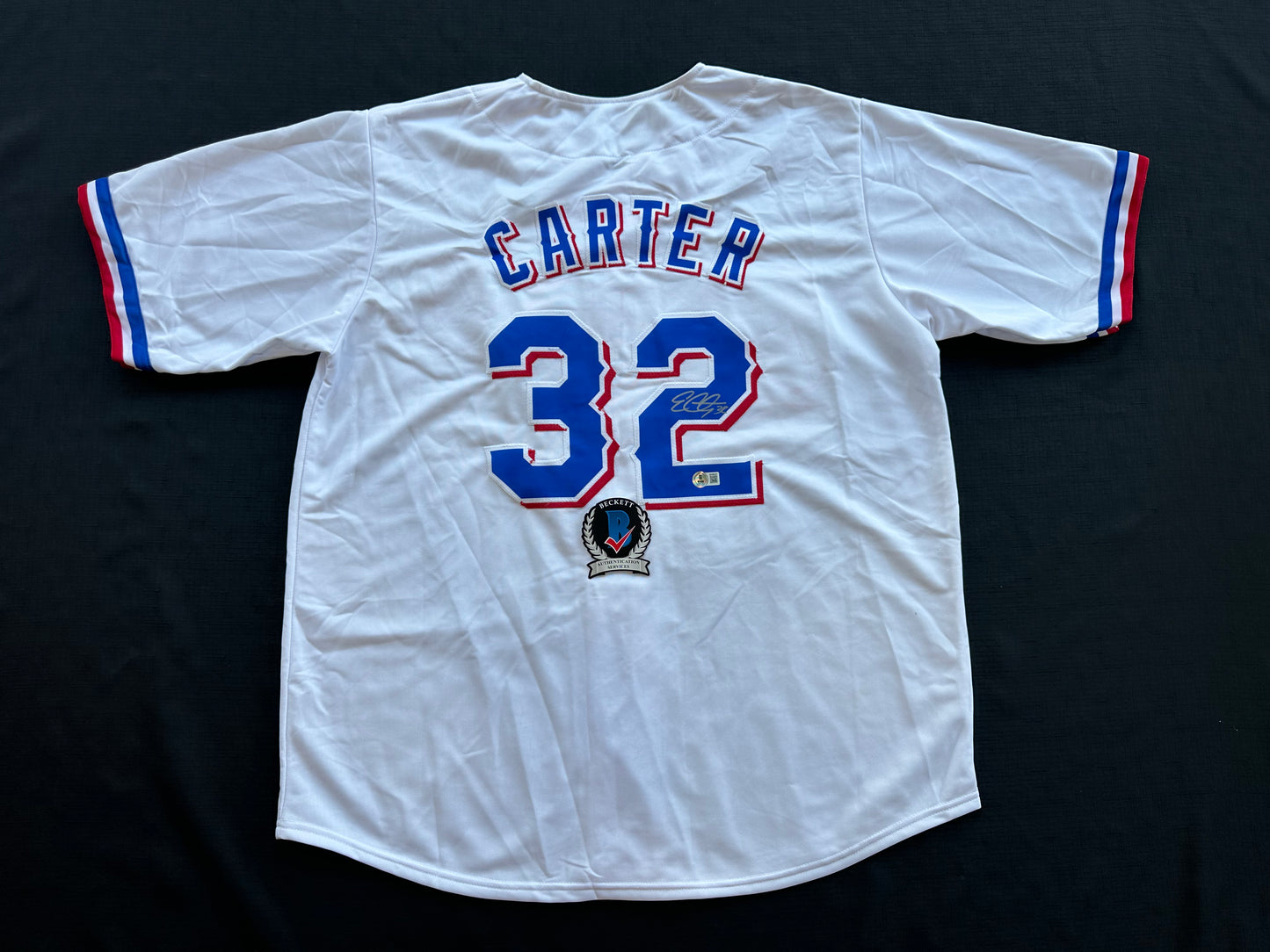 EVAN CARTER TEXAS RANGERS SIGNED Home JERSEY XL BAS COA