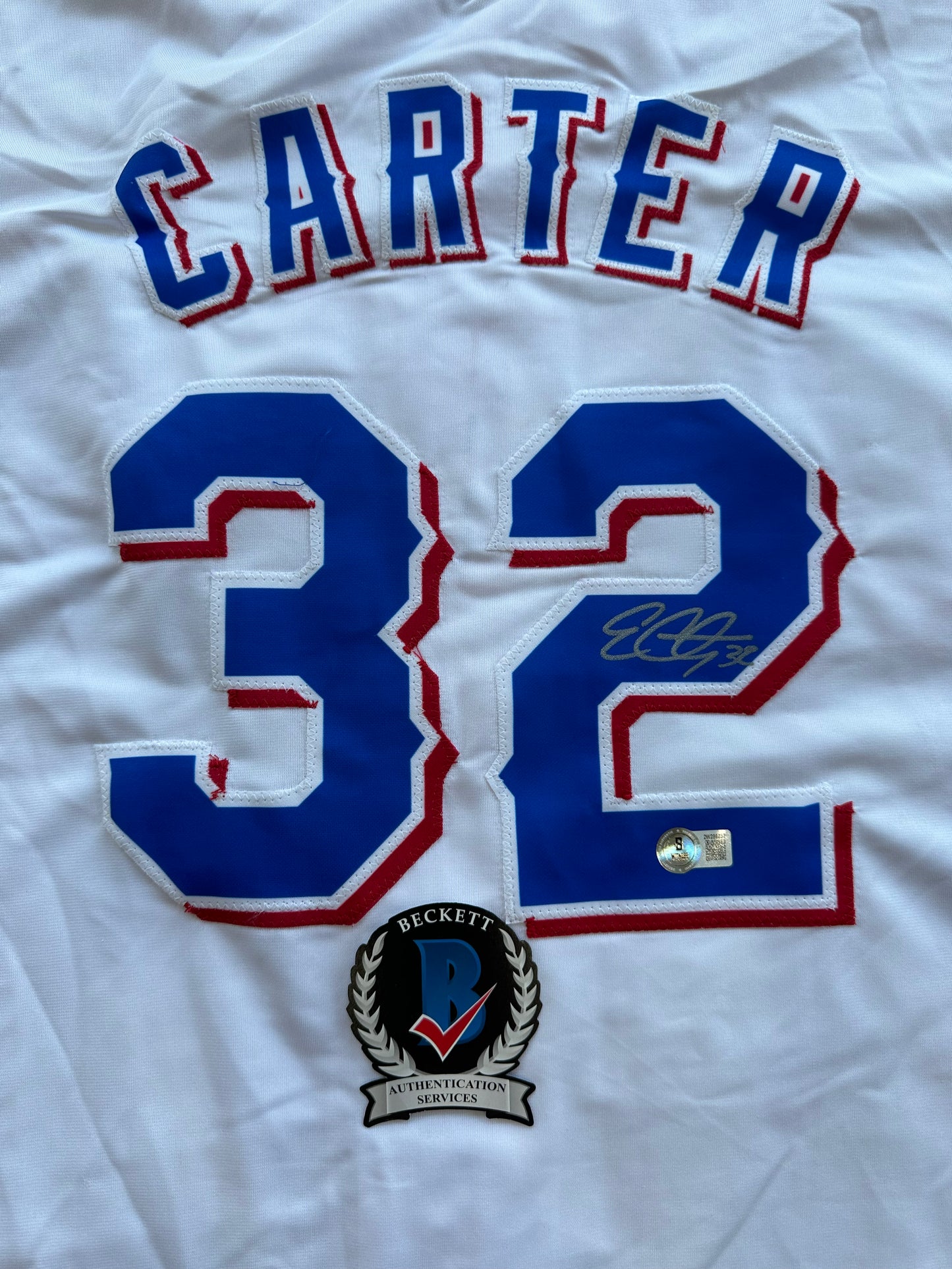EVAN CARTER TEXAS RANGERS SIGNED Home JERSEY XL BAS COA