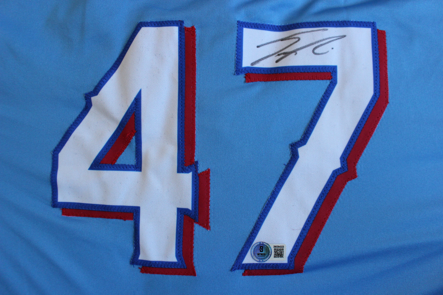 JOSH SMITH #47 SIGNED BASEBALL LIGHT BLUE ALT JERSEY Texas Rangers BAS COA