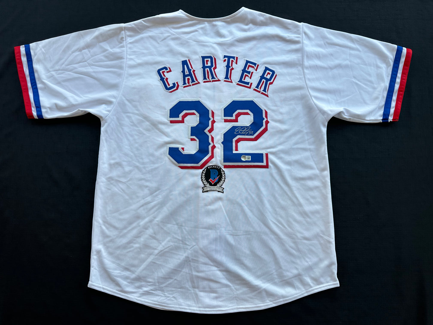EVAN CARTER TEXAS RANGERS SIGNED Home JERSEY XL BAS COA
