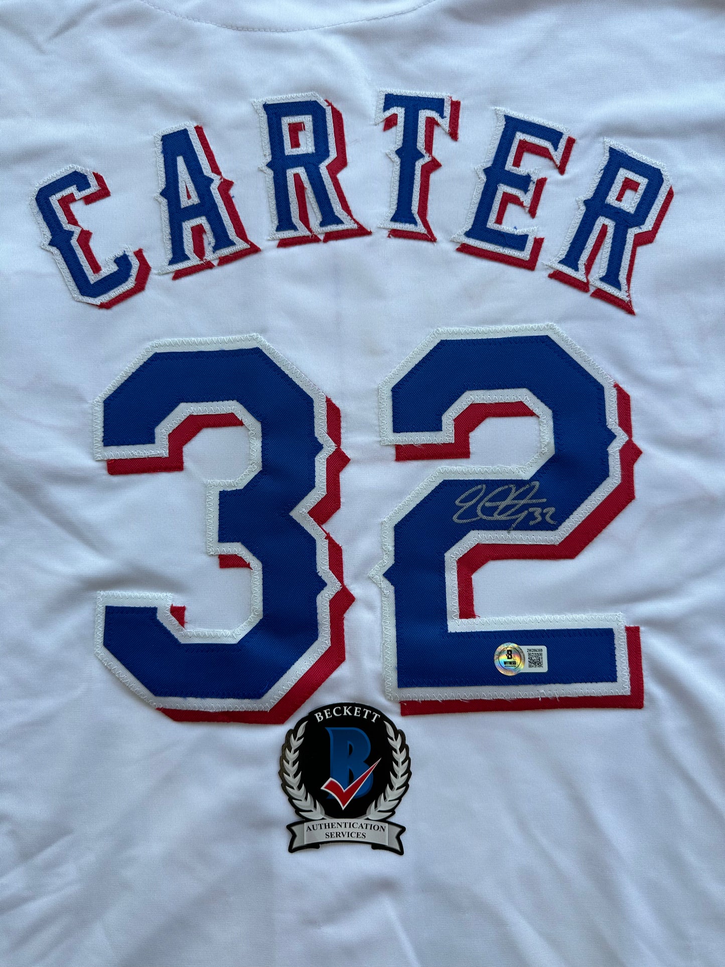 EVAN CARTER TEXAS RANGERS SIGNED Home JERSEY XL BAS COA