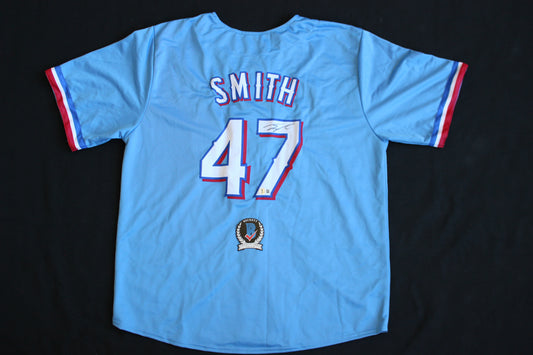 JOSH SMITH #47 SIGNED BASEBALL LIGHT BLUE ALT JERSEY Texas Rangers BAS COA