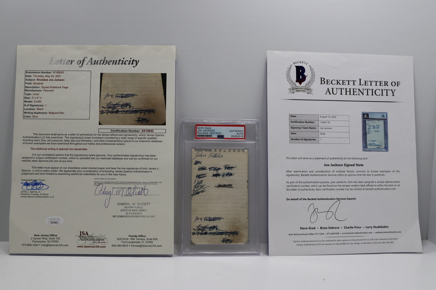 SHOELESS JOE JACKSON SIGNED NOTE PAGE Chicago White Black Sox PSA Slab BAS JSA