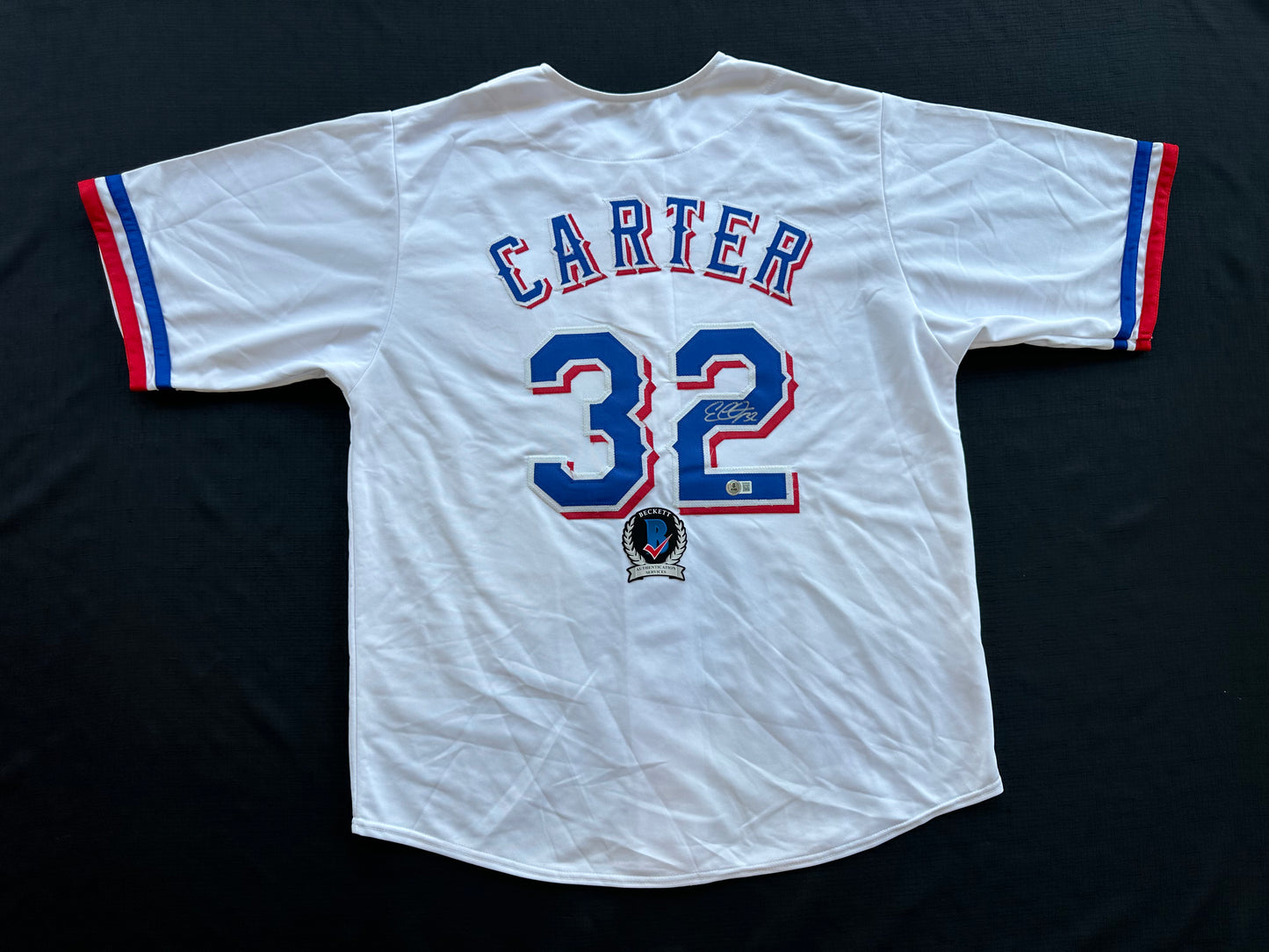 EVAN CARTER TEXAS RANGERS SIGNED Home JERSEY XL BAS COA