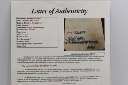 SHOELESS JOE JACKSON SIGNED NOTE PAGE Chicago White Black Sox PSA Slab BAS JSA