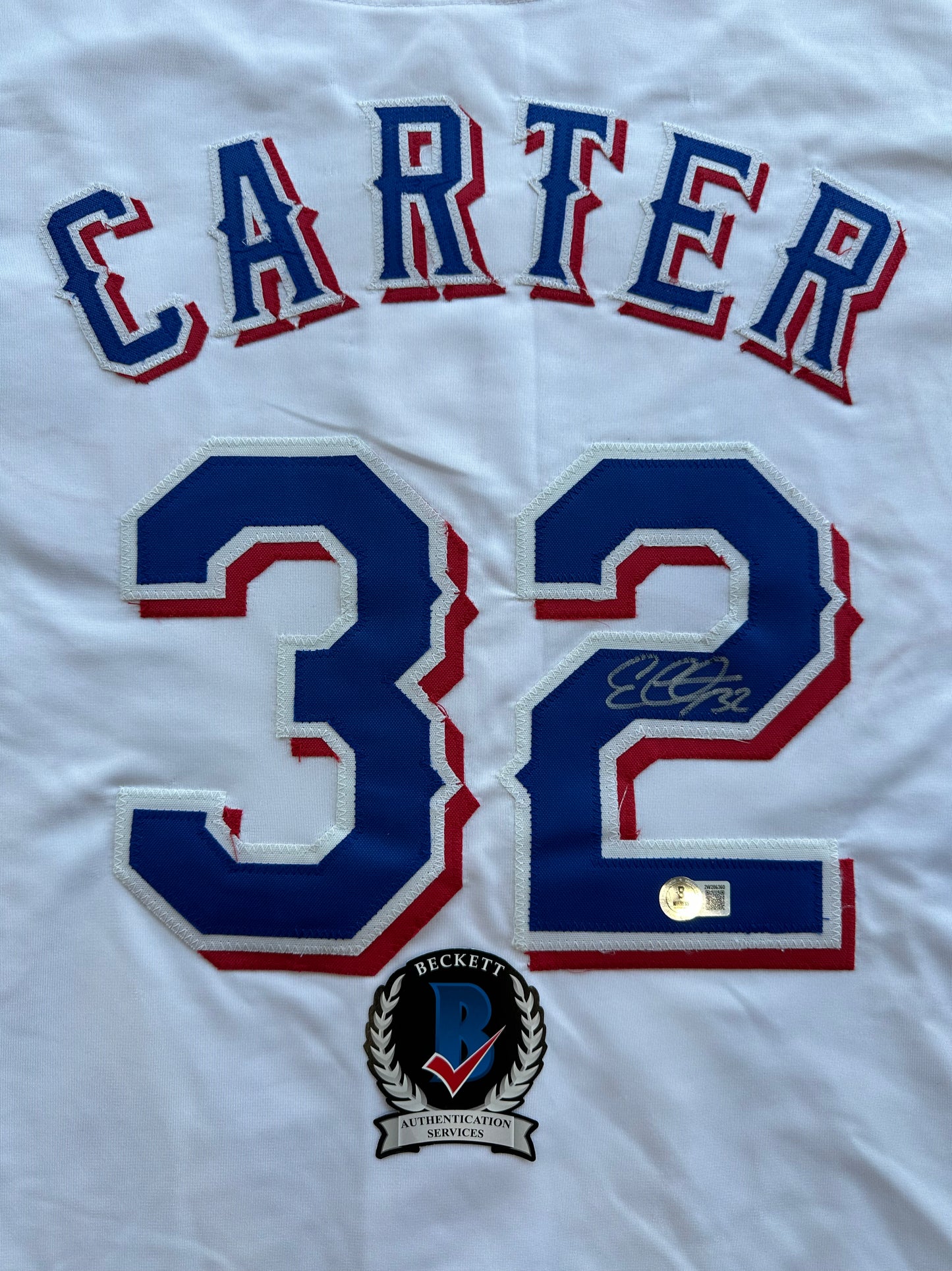 EVAN CARTER TEXAS RANGERS SIGNED Home JERSEY XL BAS COA