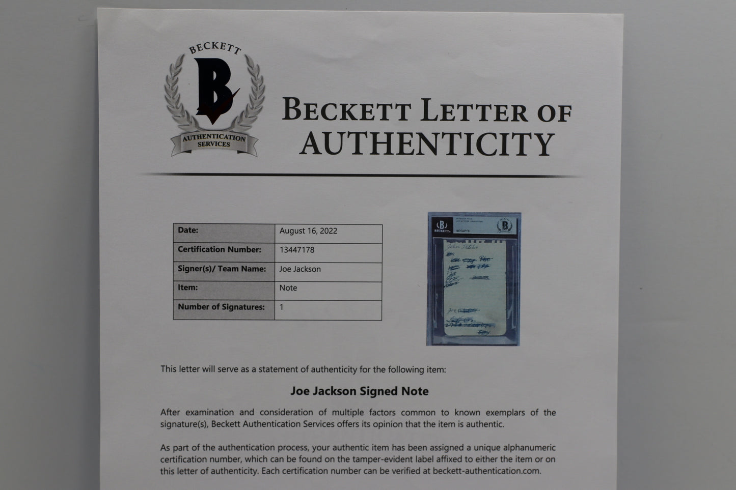 SHOELESS JOE JACKSON SIGNED NOTE PAGE Chicago White Black Sox PSA Slab BAS JSA