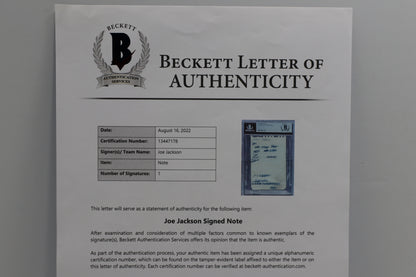 SHOELESS JOE JACKSON SIGNED NOTE PAGE Chicago White Black Sox PSA Slab BAS JSA