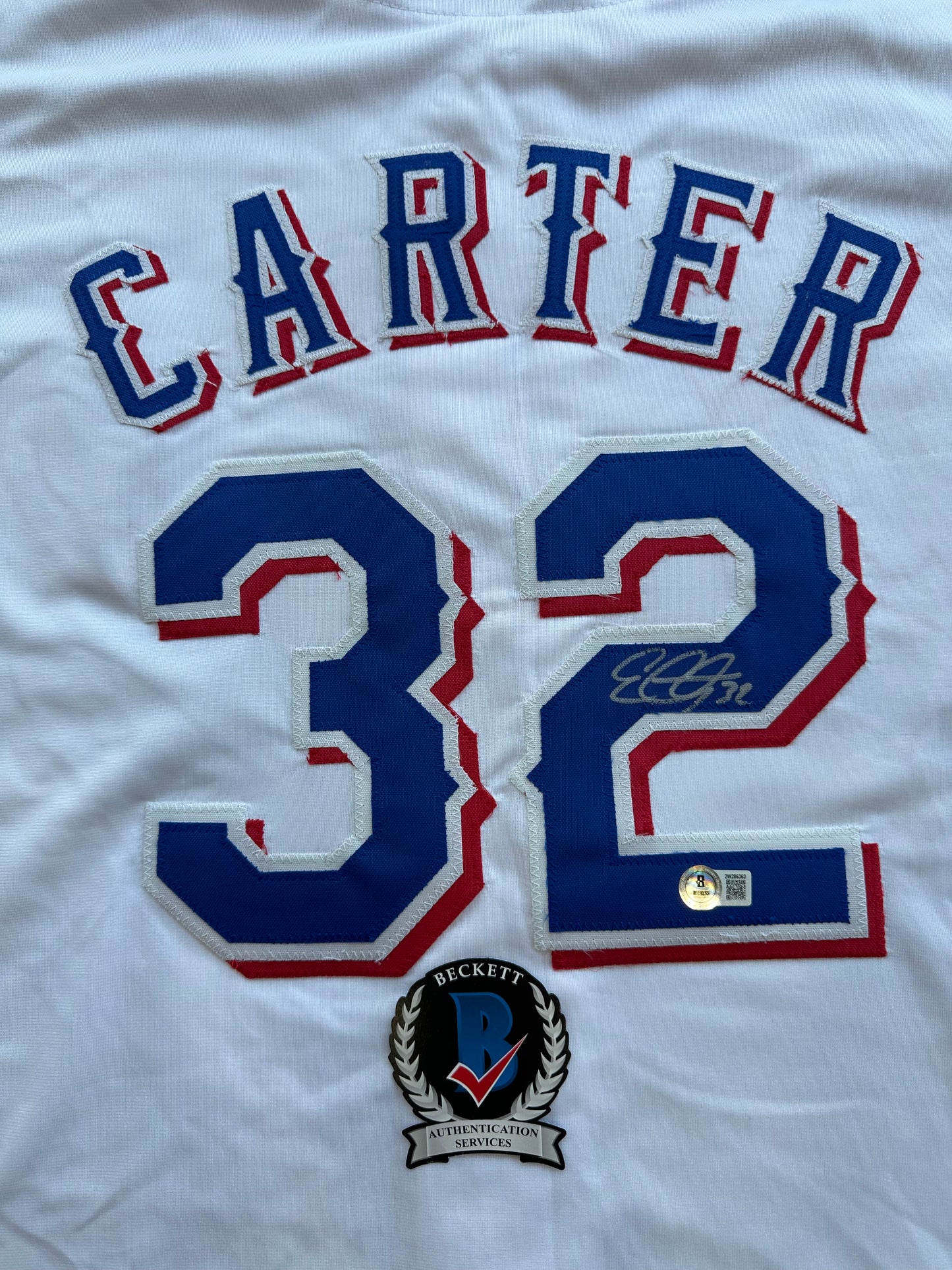 EVAN CARTER TEXAS RANGERS SIGNED Home JERSEY XL BAS COA