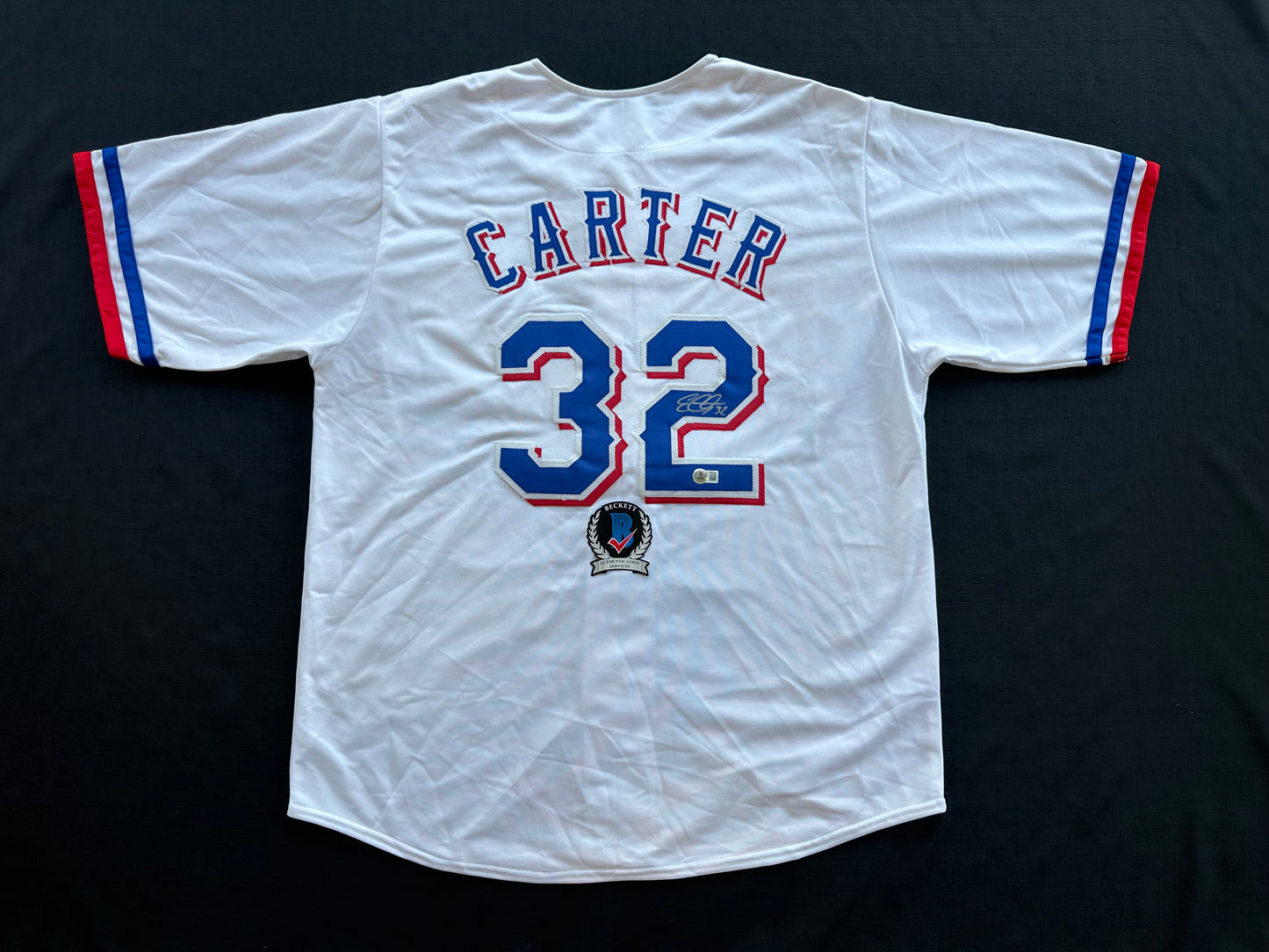 EVAN CARTER TEXAS RANGERS SIGNED Home JERSEY XL BAS COA