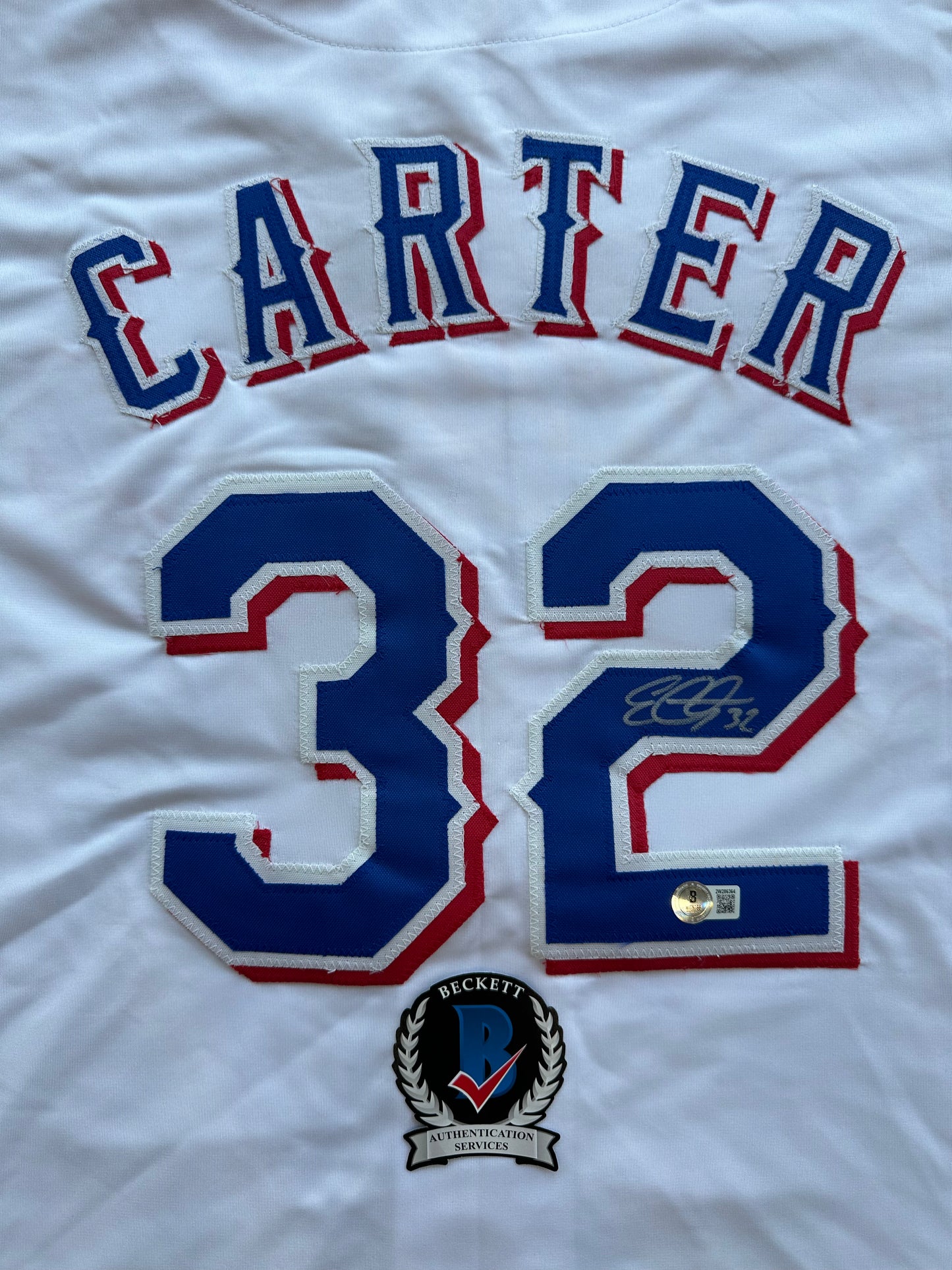 EVAN CARTER TEXAS RANGERS SIGNED Home JERSEY XL BAS COA