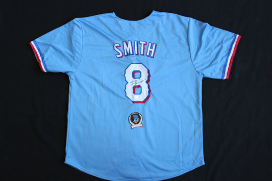 JOSH SMITH SIGNED BASEBALL LIGHT BLUE ALT JERSEY Texas Rangers BAS COA