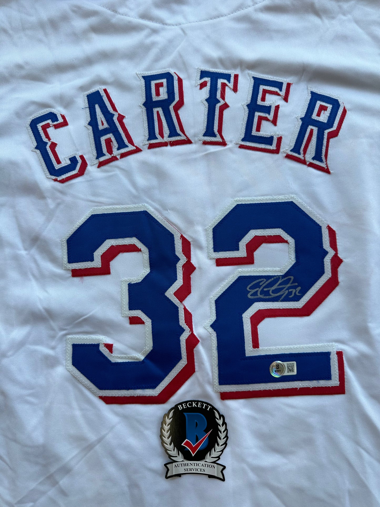 EVAN CARTER TEXAS RANGERS SIGNED Home JERSEY XL BAS COA