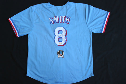 JOSH SMITH SIGNED BASEBALL LIGHT BLUE ALT JERSEY Texas Rangers BAS COA